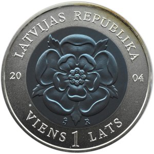 Łotwa, 1 łat 2004, Moneta Czasów - 1, srebro+niob, RZADKIE