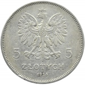 Polska, II RP, 5 złotych 1928 Nike, Bruksela, odmiana bez znaku mennicy