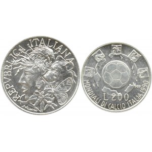 Włochy, lot monet 200 lirów 1990-1991, Flora i Fauna, Mundial 1990, Rzym
