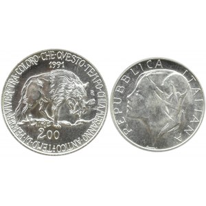 Włochy, lot monet 200 lirów 1990-1991, Flora i Fauna, Mundial 1990, Rzym