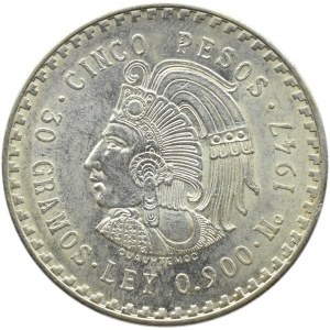 Meksyk, Aztek, 5 pesos 1947, Meksyk, UNC