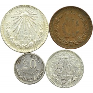 Meksyk, lot 4 monet 10 centavos do 1 peso 1901-1935, Meksyk