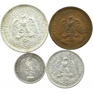 Meksyk, lot 4 monet 10 centavos do 1 peso 1901-1935, Meksyk