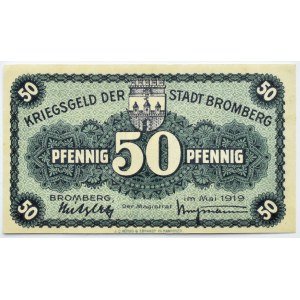 Bromberg, Bydgoszcz, Gutschein 50 pfennig 1919, numer 139232, UNC, granatowy
