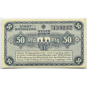 Bromberg, Bydgoszcz, Gutschein 50 pfennig 1919, numer 139232, UNC, granatowy