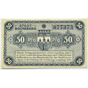 Bromberg, Bydgoszcz, Gutschein 50 pfennig 1919, numer 077373, UNC, granatowy