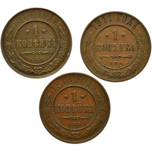 Rosja, Mikołaj II, lot kopiejek, 3 sztuki, Petersburg