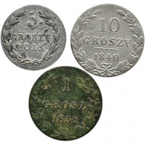 Mikołaj I, lot monet 1, 5, 10 groszy 1818-1840 MW, Warszawa