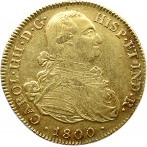 Hiszpania (Kolumbia), Karol IV, 8 escudos 1800 P, Popayan, bardzo ładne