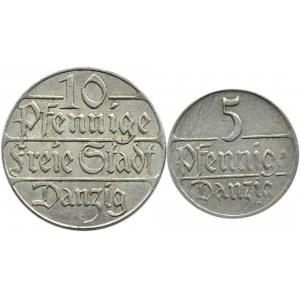 Wolne Miasto Gdańsk, 5 i 10 pfennig 1923, Berlin, bardzo ładne