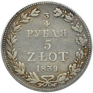 Mikołaj I, 3/4 rubla/5 złotych 1839 MW, Warszawa