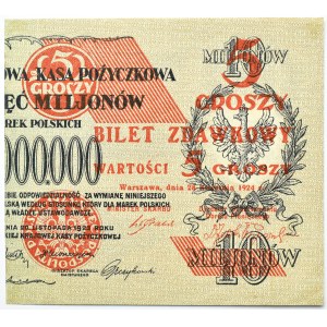 Polska, II RP, bilet zdawkowy 5 groszy 1924, prawa połówka, piękne