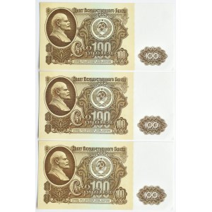 Rosja, Lenin, 100 rubli 1961, seria BN, lot 3 kolejnych numerów