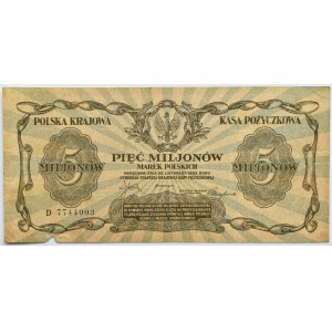 Polska, II RP, 5 milionów marek 1923, seria D, rzadkie