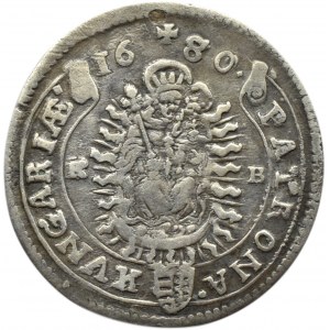 Węgry, Leopold I, 15 krajcarów 1680 KB, Kremnica, przebitka daty