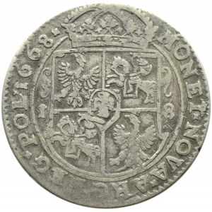 Jan II Kazimierz, ort 1668 T.L.B., Bydgoszcz, rozeta nad tarczą