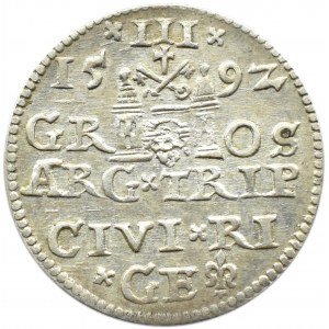 Zygmunt III Waza, trojak 1592, Ryga, odmiana z dużą głowa króla
