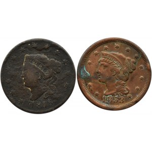 USA, lot dwóch sztuk 1 cent 1818-1853