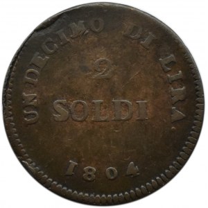 Włochy, Królestwo Etrurii, 2 soldi 1804 - odwrotnie wybita 1 w dacie