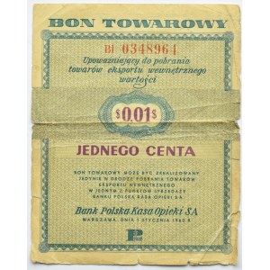 Polska, PeWeX, 1 cent 1960, seria Bl, bez klauzuli na rewersie