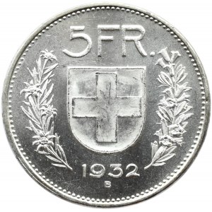 Szwajcaria, 5 franków 1932 B, Berno, lustrzanka