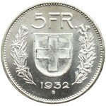 Szwajcaria, 5 franków 1932 B, Berno, lustrzanka