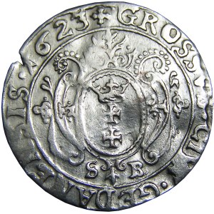 Zygmunt III Waza, grosz miejski 1623, Gdańsk, litery S-B