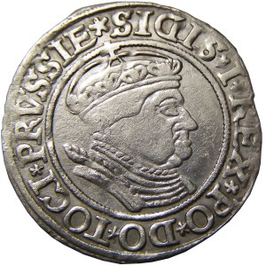 Zygmunt I Stary, grosz 1535, Toruń, popiersie w czepcu, PRVSSIE/PRVSSIE