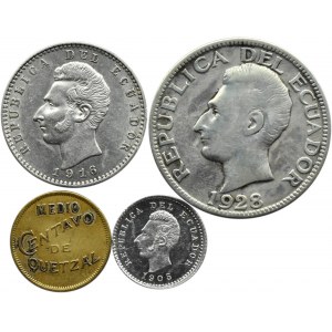 Ekwador, Gwatemala, lot 4 monet 1905-1932, srebro