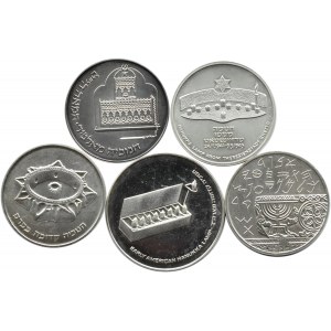 Izrael, lot srebrnych monet 1976-1990, 5 sztuk, Jerozolima