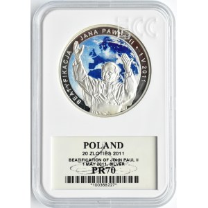 Polska, III RP, 20 złotych 2011, Beatyfikacja, Warszawa, GCN PR70