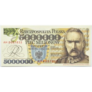 Polska, III RP, 5 milionów złotych 1995, seria AH, Replika, UNC - z autografem A.R. Heidricha