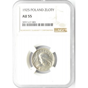 Polska, II RP, Kłosy, 1 złoty 1925, Londyn, NGC AU55