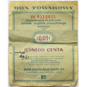 Polska, PeWeX, 1 cent 1960, seria Dl, z klauzulą na rewersie
