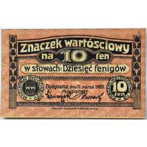 Bromberg, Bydgoszcz, znaczek wartościowy 10 fenigów 1920, UNC