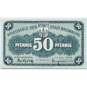 Bromberg, Bydgoszcz, Gutschein 50 pfennig 1919, numer 318625, UNC, granatowy
