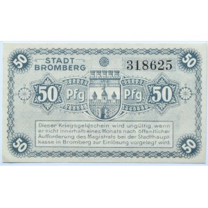 Bromberg, Bydgoszcz, Gutschein 50 pfennig 1919, numer 318625, UNC, granatowy