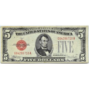 USA, 5 dolarów 1928, seria G, czerwona pieczęć