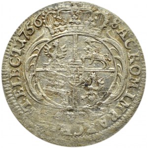 August III Sas, szóstak 1756 EC, Lipsk, szerokie popiersie, przebitka daty
