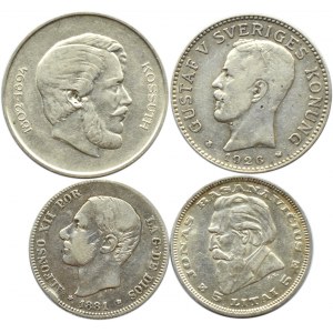Szwecja, Litwa, Węgry, Hiszpania, lot 4 srebrnych monet