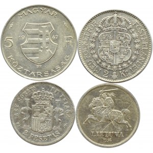 Szwecja, Litwa, Węgry, Hiszpania, lot 4 srebrnych monet