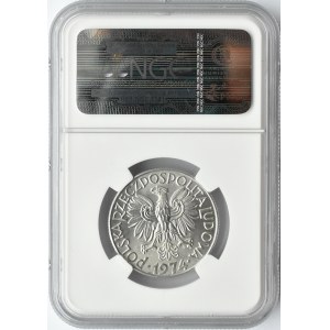 Polska, PRL, Rybak, 5 złotych 1974, Warszawa, płaska data, NGC MS64