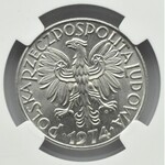 Polska, PRL, Rybak, 5 złotych 1974, Warszawa, płaska data, NGC MS64