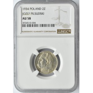 Polska, II RP, J. Piłsudski, 2 złote 1934, NGC AU58