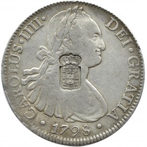 Hiszpania/Meksyk, Karol IV, 8 reali 1798, Meksyk z kontrmarką - RZADKOŚĆ