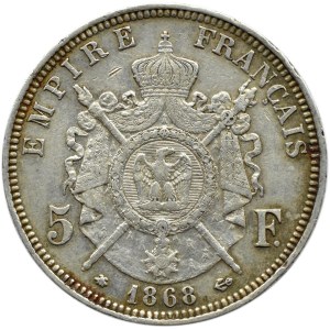 Francja, Napoleon III, 5 franków 1868 A, Paryż