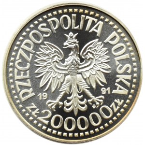 Polska, III RP, 200000 złotych 1991 próba, Jan Paweł II, UNC