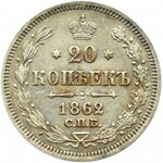 Rosja, Aleksander II, 20 kopiejek 1862 MI, Petersburg