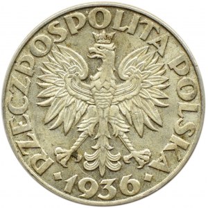 Polska, II RP, Żaglówka, 2 złote 1936, Warszawa, piękne!