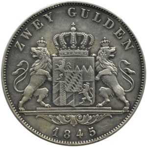 Niemcy, Bawaria, Ludwik I, 2 guldeny 1845, Monachium, piękne